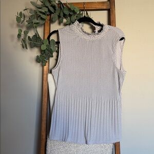 Adrianna Papell White and Black Sleeveless Ruffle Mock Neck